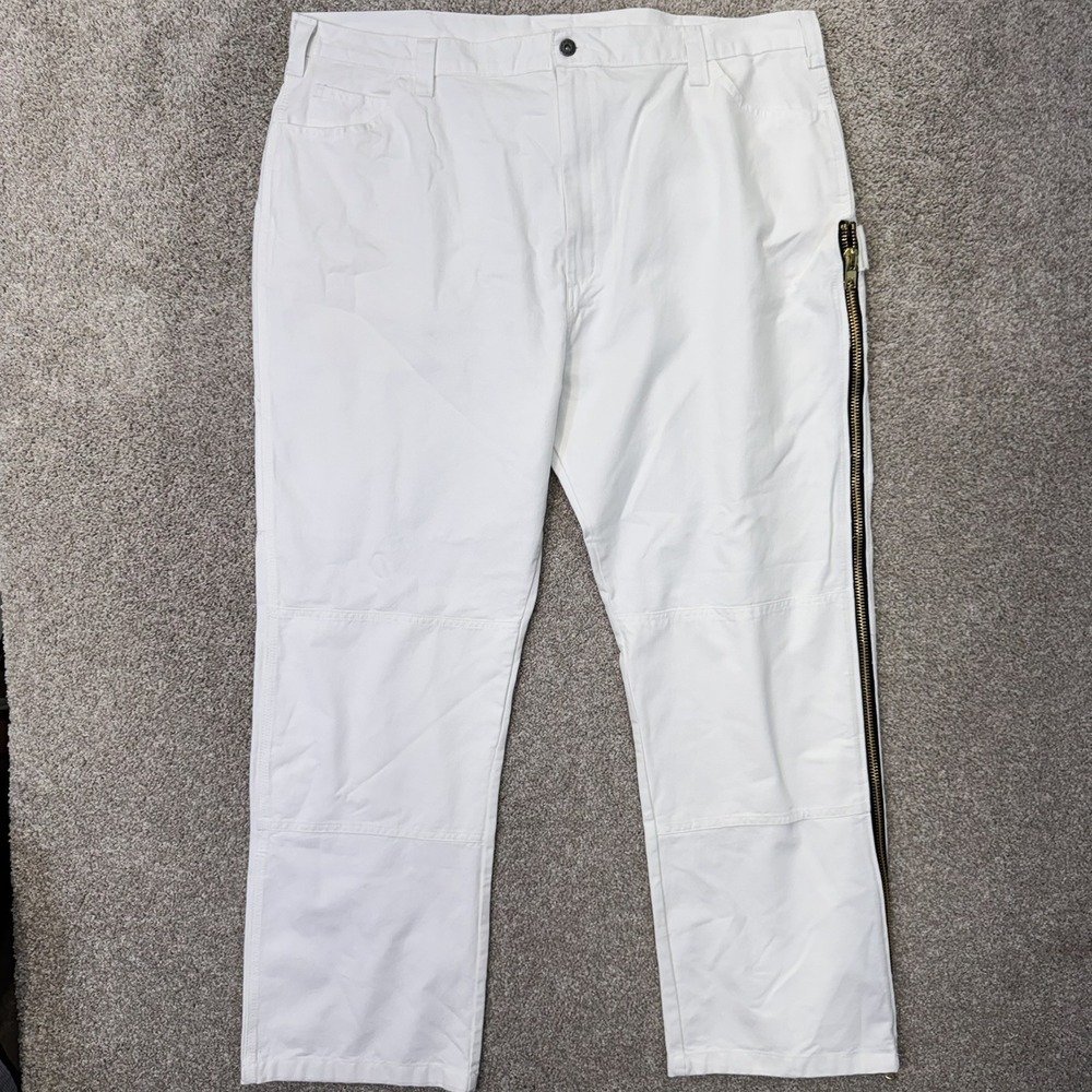 Dickies Carpenter Pants Mens 42x32 A861P0WH White Side Zip Double Knee EUC